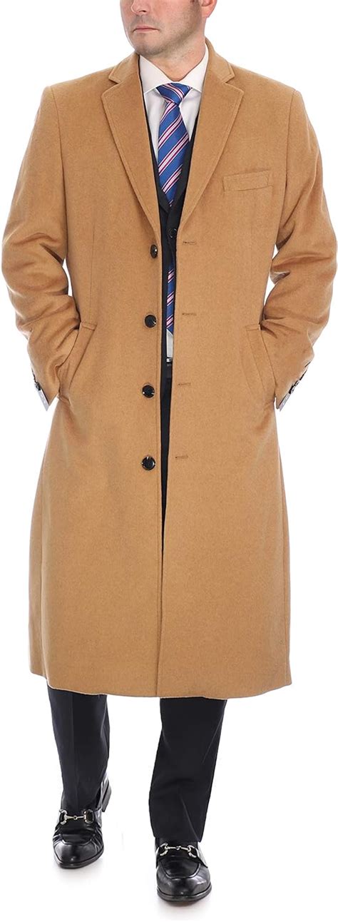 Mens Wool Cashmere Single Breasted Full Length Overcoat Top Coat At