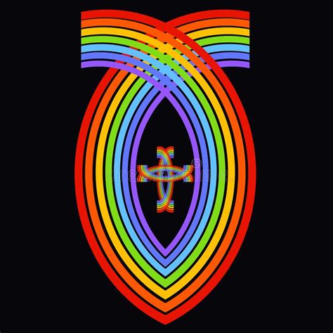 Christian Fish And A Cross From A Multi Colored Rainbow On A Black