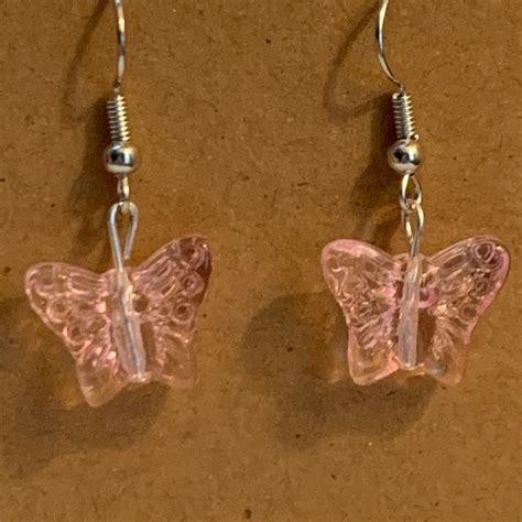 Clear Pink Butterfly Earrings Dangle Butterfly Earrings Etsy