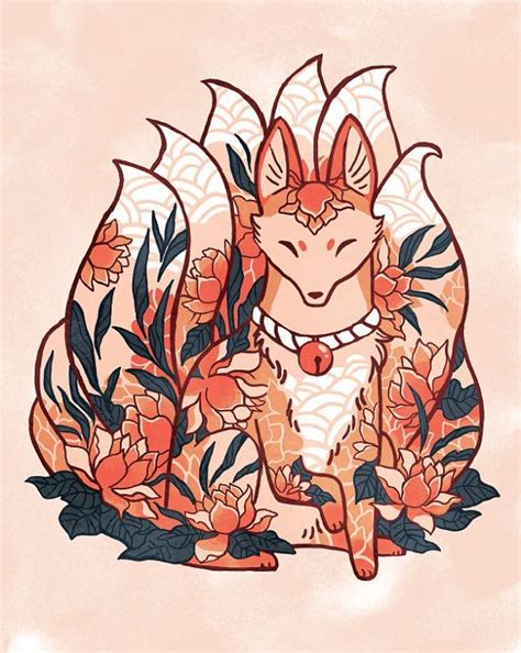 Michiscribbles Etsy Nine Tails Fox Kitsune Spirit Print By