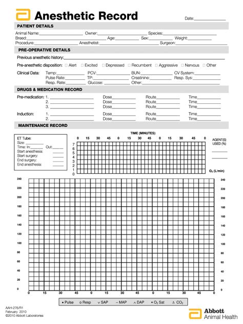 Anesthesia Monitoring Sheet Veterinary Form Fill Out And Sign