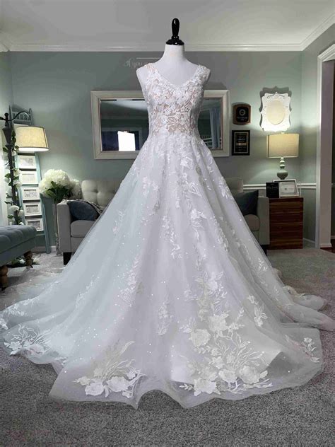 Custom A Line Ivory Wedding Dress With Floral Lace And Pockets