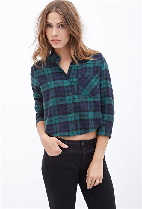 Lyst Forever 21 Collared Plaid Flannel Shirt In Green