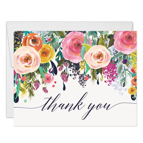 Colorful Flowers Thank You Cards With Envelopes Pack Of 50 Blank