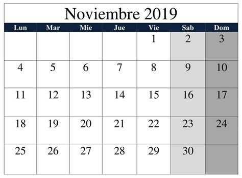 Calendario 2019 Mes Noviembre Para Imprimir Calendario Tipos De