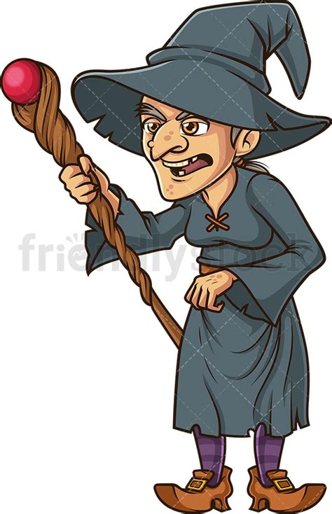 Wicked Witch Casting Spell With Staff Cartoon Clipart Vector Friendlystock