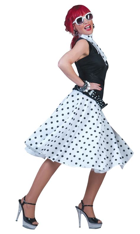Ladies Polka Dot Rock N Roll Skirt And Scarf 50s 60s Fancy Dress Costume