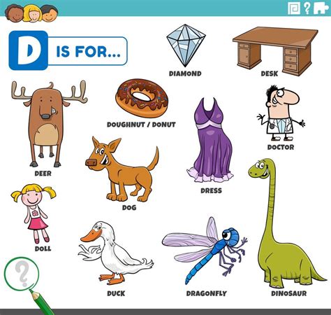 Letter D Words Educational Set With Cartoon Characters 7048144 Vector