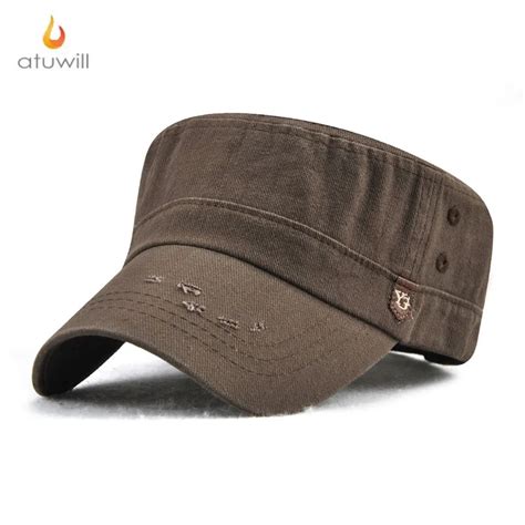 Atuwill Military Cap Vintage Flat Top Cotton Mens Washed Caps