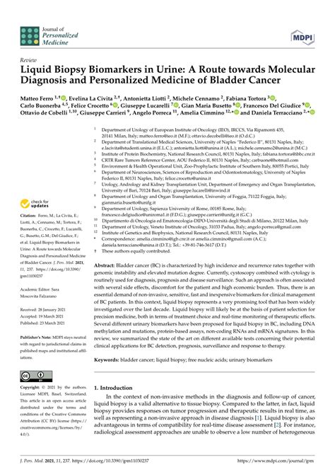 Pdf Personalized Medicine Liquid Biopsy Biomarkers In Urine A Route Towards Molecular