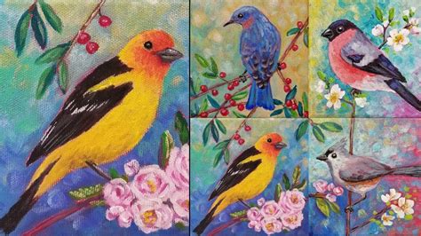 Easy Bird Acrylic Painting Tutorial Western Tanager Songbird Series