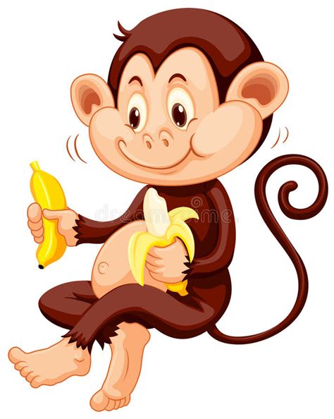 Little Monkey Eating Bananas Stock Vector Illustration Of Fluffy