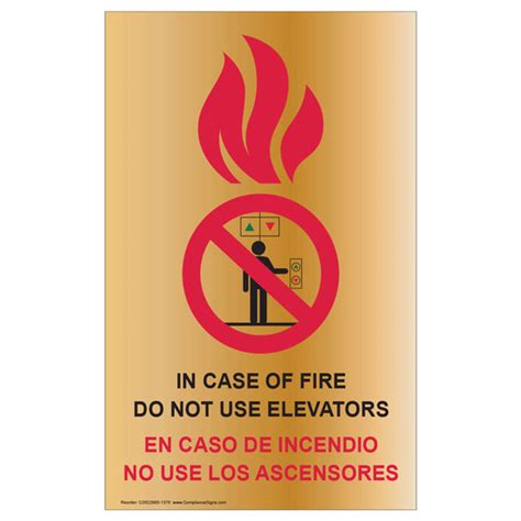 Do Not Use Elevators In Fire Bilingual Sign Gold