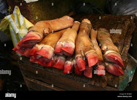 Cow Trotters For Sale On A Butchers Stall In Antananarivo Madagascar