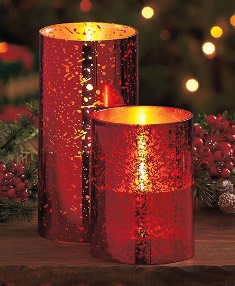 Christmas Holiday Candles Flameless Led Battery Operated Metallic Red