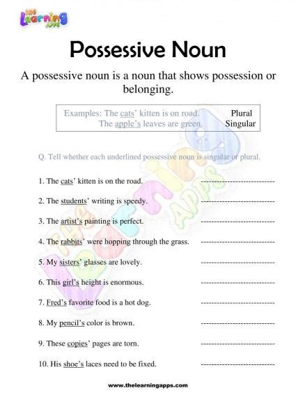 Possessive Noun Worksheets Printable Exercises With Answers