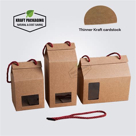 Brown Kraft Paper T Box With Clear Window And Rope Handle Wholesale
