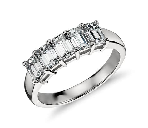 Classic Emerald Cut Five Stone Diamond Ring In Platinum 150 Ct Tw