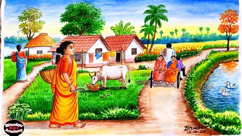 Indian Village Scenery Paintingindian Village Scenery Drawing With