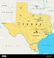 Mapa político de Texas, Austin, con el capital, las fronteras ...