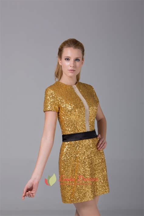 Gold Sequin Short Prom Dress Short Gold Party Dress Gold Formal Gown