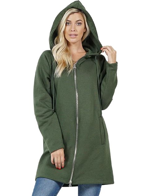 made by olivia women s hoodie oversized zip up long fleece sweat jacket army green ml