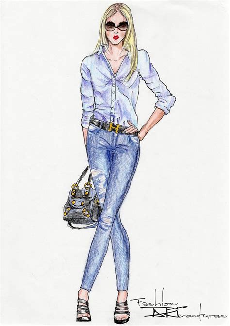 Amanda Bynes Denim And Blue Blouse Tutorial Fashion Design Drawing Lesson Denim Fashion