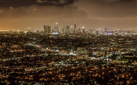 Download Wallpapers Los Angeles Night Skyline Panorama Los Angeles