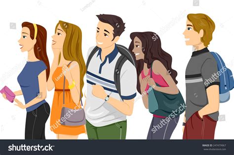 Illustration Couple Teenage College Students Lining Stock Vector