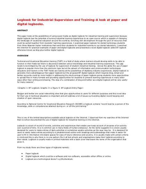 Click on the links below to view examples of abstracts written by msu students from different fields of study. Logbook for industrial supervision and training