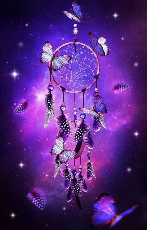 Dream Catcher With Butterflies Purple Background