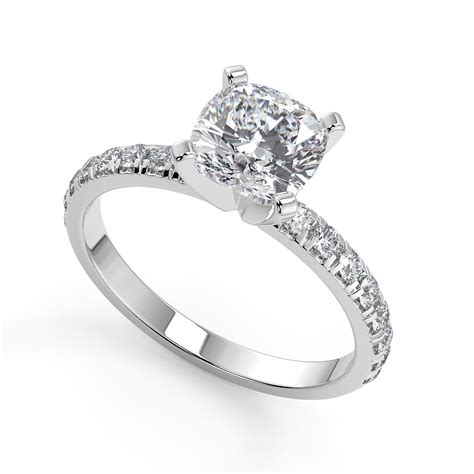Ct Cushion Cut Classic Pave Prong Diamond Engagement Ring Set Vs