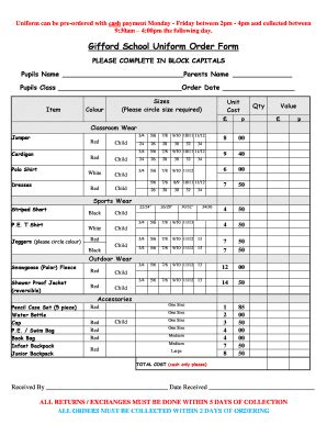Uniform Order Form Fill Online Printable Fillable Blank Pdffiller
