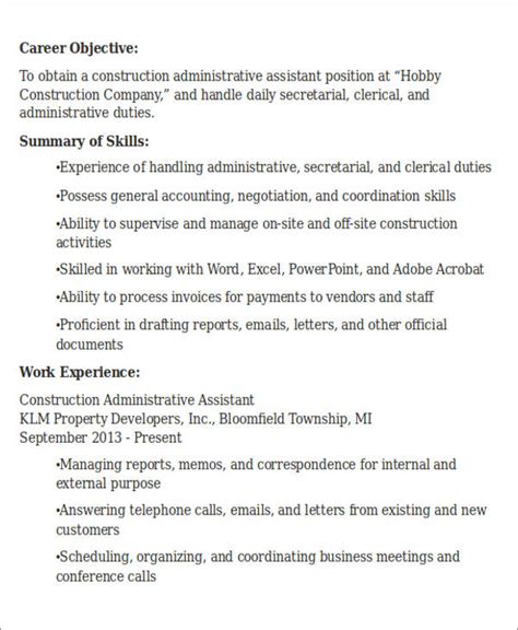 Free 6 Administrative Assistant Resume Objectives In Ms Word Pdf