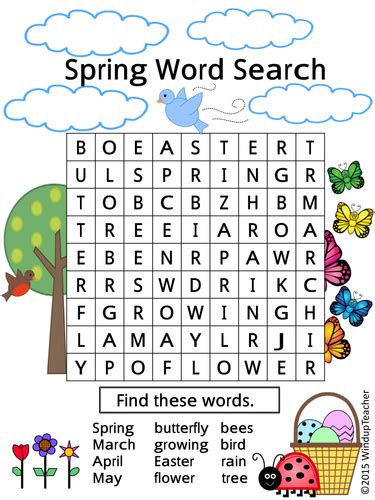 Spring Word Searches 2 Levels Of Difficulty By Windupteacher
