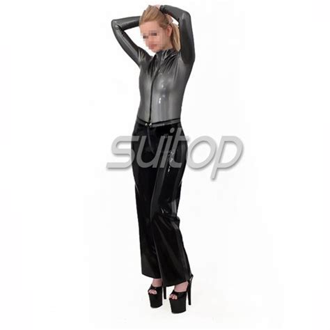 Suitop Sexy Womens Rubber Latex Long Sleeve High Neck Tight T Shirt