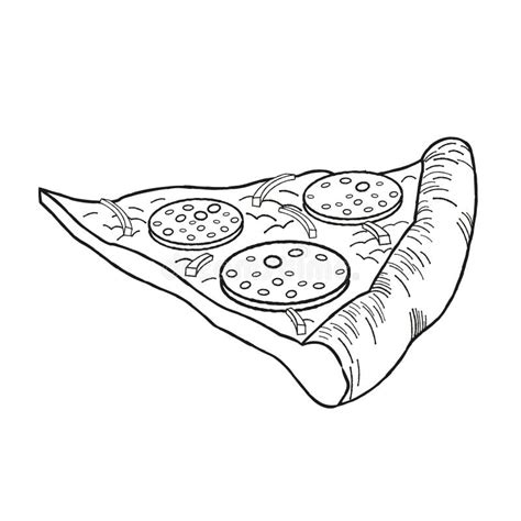 Pizza Pepperoni Onion Black And White Illustration Drawing Stock