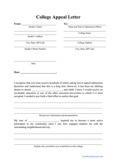 College Appeal Letter Template Download Printable Pdf Templateroller