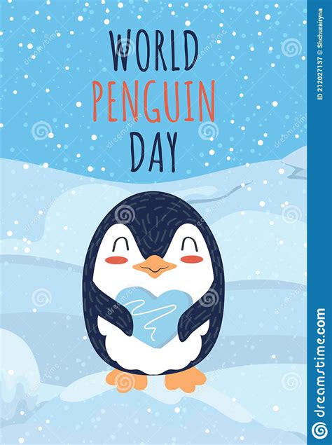 World Penguin Day Postcard Vector Illustration Stock Vector