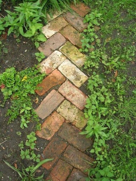 An Old Brick Path Is Surrounded By Green Plants