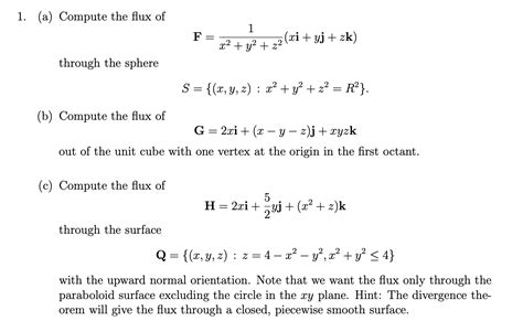 solved 1 a compute the flux of f 1 xi yj zk x2