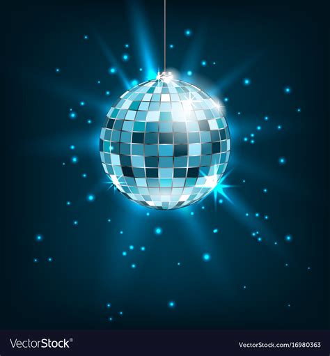 Blue Disco Ball With Light Rays Glitter Shiny Vector Image