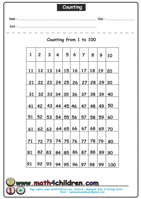 Counting From 1 To 100 Worksheet For Kindergarten 2nd Grade Lesson