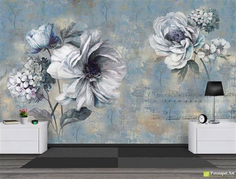 Retro Wallpaper And Vintage Wall Murals Flowers And Notes In Vintage