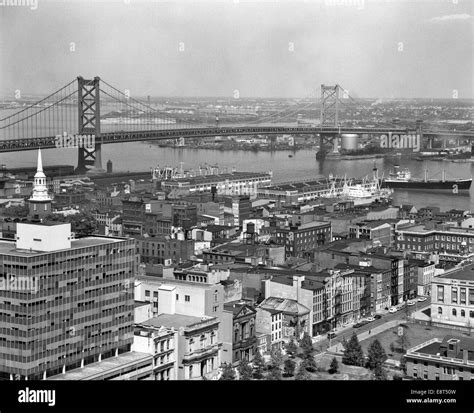 1950s Philadelphia Pa Usa Looking Northeast Past Delaware River Stock