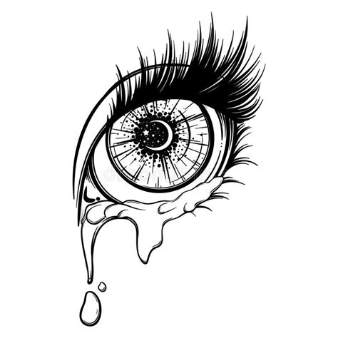 Crying Eye In Anime Or Manga Style With Teardrops And