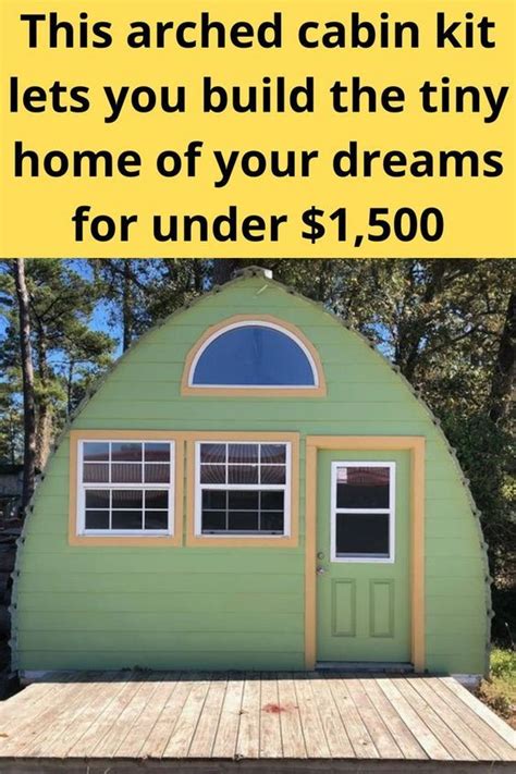 A Tiny Green House With The Words This Attached Cabin Kit Lets You
