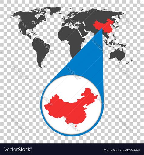 World Map With Zoom On China Map In Loupe In Flat Vector Image