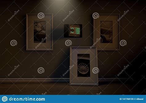 Open Hidden Wall Safe Behind Picture Stock Image Image Of Blue