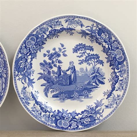 Pair Vintage Spode Decorative Plates Blue White Porcelain Wall Plate